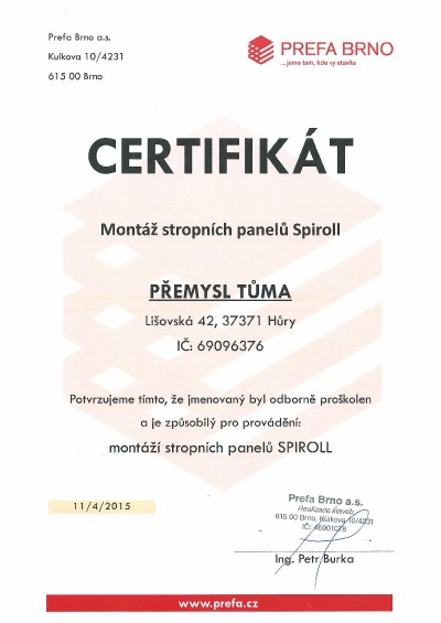 Certifikát o školení Prefa 2